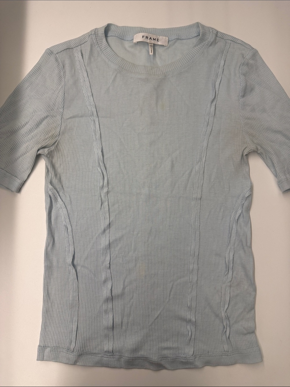 Frame Denim Men's Pale Blue Ribbed Short Sleeve Tee
